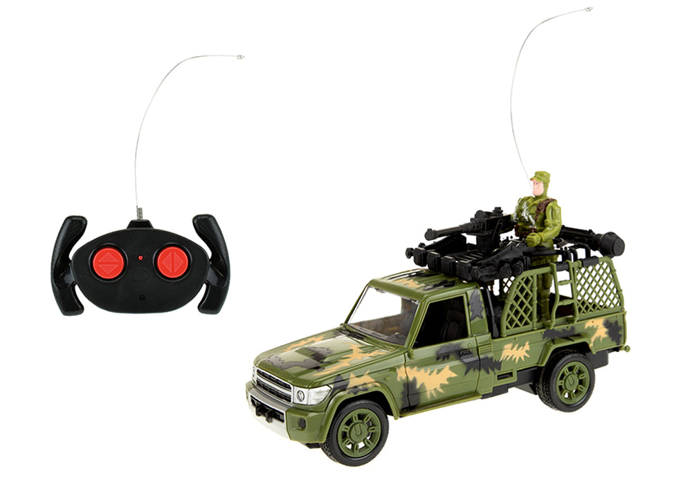 Zijaanzicht van toi-toys RC leger jeep en controller