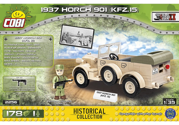 Achterkant van de Cobi 2256 bouwset World War II Historical Collection Afrika Korps 1937 Horch 901 KFZ.15 wagen