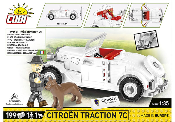 Achterkant van de Cobi 2264 bouwset Citroen Traction 7C dienstwagen met hond uit world war 2 historical collection