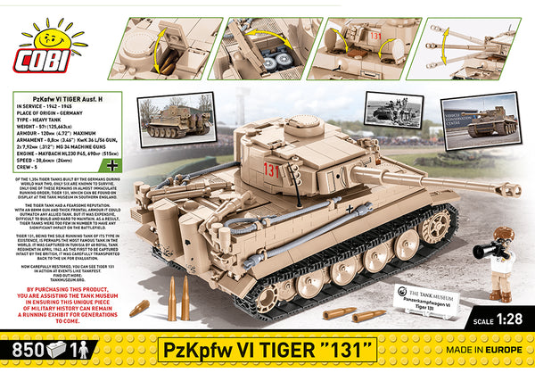 Achterkant van de Cobi 2556 bouwset Tiger 131 zware Duitse tank Historical Collection World War 2 legerspeelgoed
