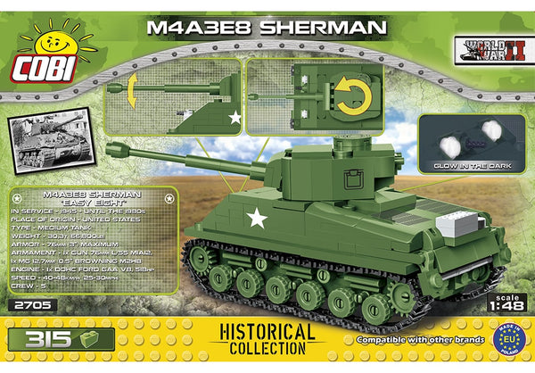 Achterkant van de Cobi 2705 bouwset World War II Historical Collection M4A4E8 Sherman tank