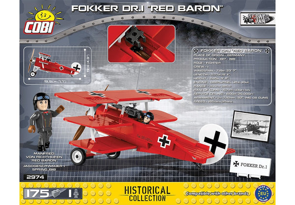 Achterkant van de Cobi 2974 bouwset Great War Historical Collection Fokker DR.I Red Baron