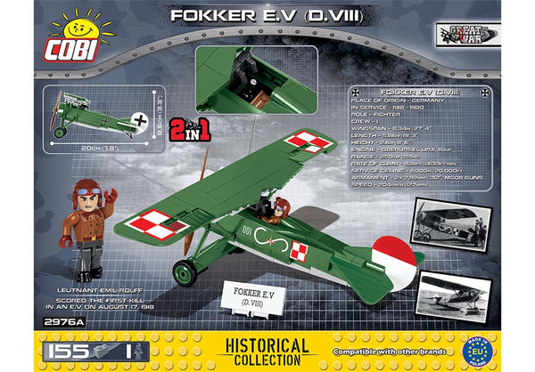 Achterkant van de Cobi 2976A bouwset Great War Historical Collection Fokker E.V D.VIII vliegtuig