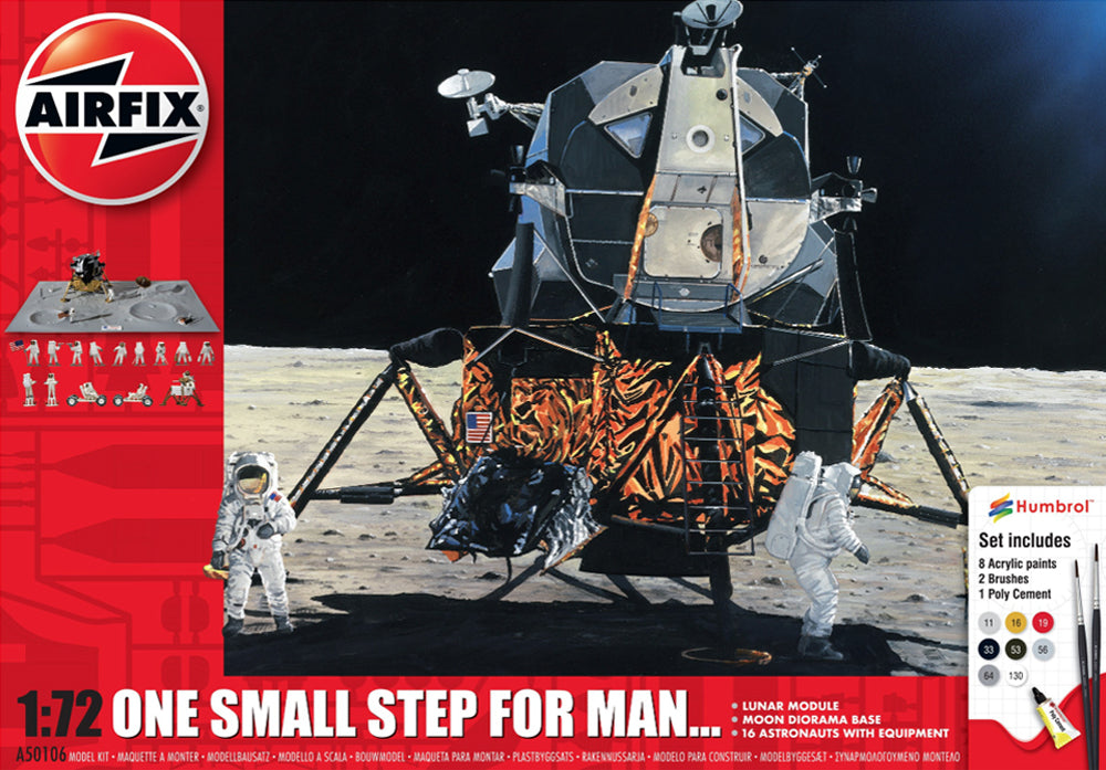 Voorkant van de Airfix A50106 modelbouwset One small step for man maanbasis met astronauten