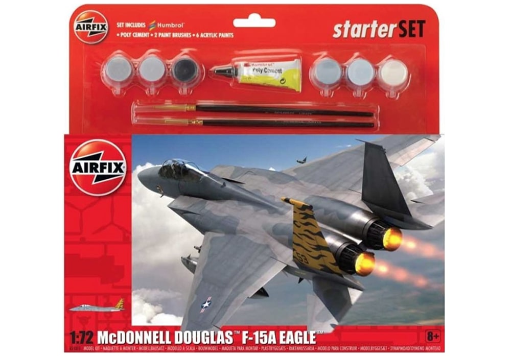 Voorkant van de Airfix McDonnell Douglas F-15A eagle straaljager starter set modelbouwset