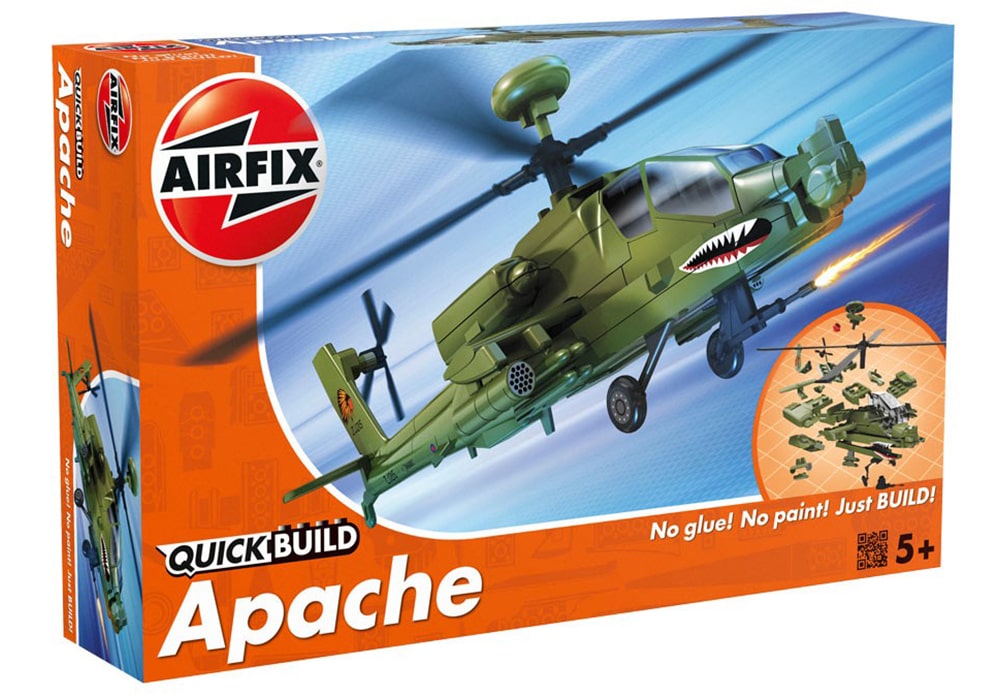 Voorkant van de Airfix J6004 bouwset Quickbuild Collectie Apache AH-64 gevechtshelikopter