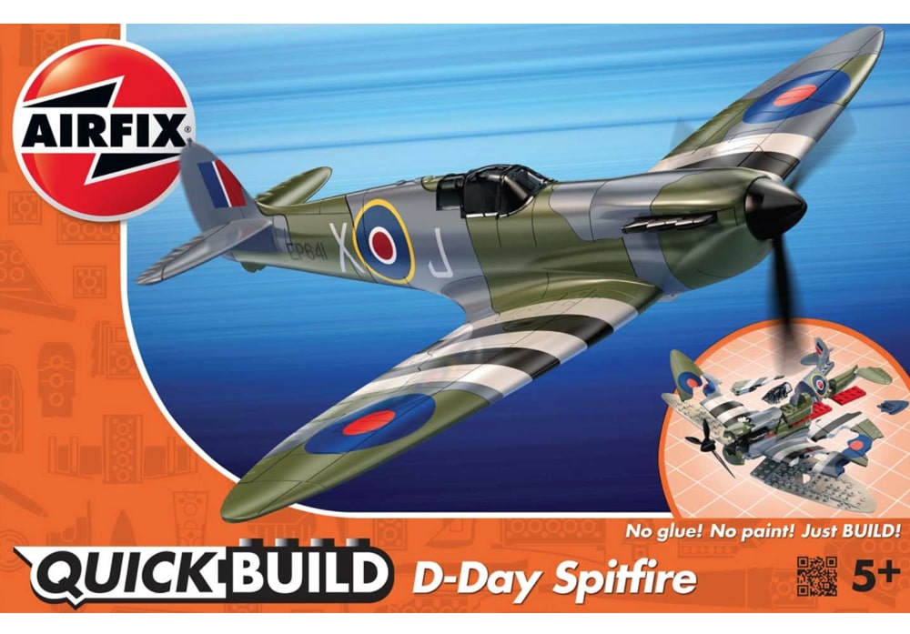 Voorkant van de Airfix J6045 bouwset Quickbuild Collectie Spitfire D-Day jachtvliegtuig