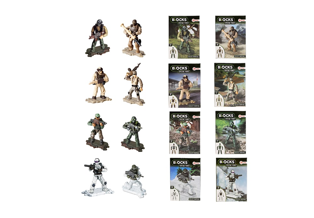 Toi-Toys BLOCKS Special Forces: 8 bouwsets A-H militair speelfiguur 7cm