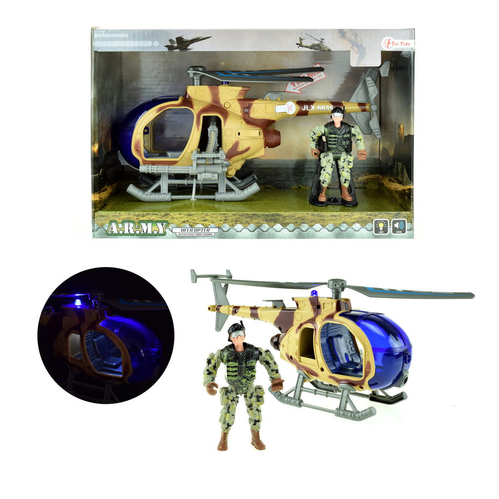 Toi-Toys Army militaire helikopter 27cm met soldaat en licht en geluid