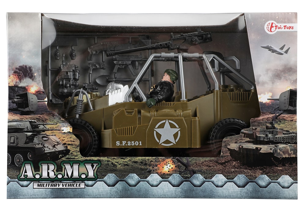 Toi-Toys Army verpakking speelset met militaire buggy, machinegeweer en soldaat met accessoires