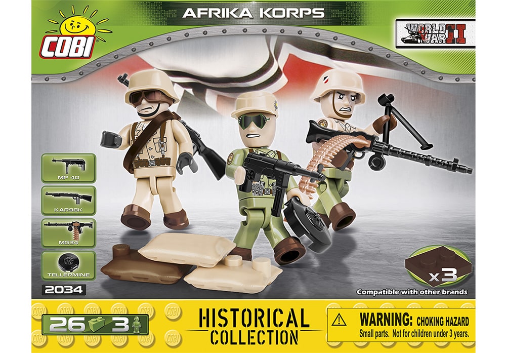 Voorkant van de Cobi 2034 bouwset Afrika Korps 3 figuur soldaten