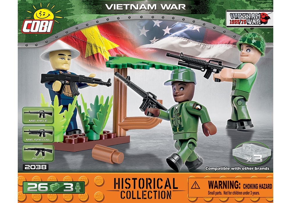 Voorkant van de Cobi 2038 bouwset Vietnam War met 3 figuren soldaten met accessoires