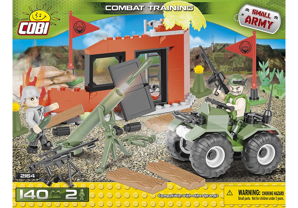 Voorkant van de Cobi 2164 bouwset Small Army combat training set met quad, wapens en trainingsgebouw