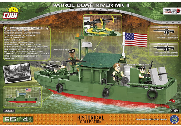 Achterkant van de Cobi 2238 bouwset Historical collection Vietnam War Patrol Boat River MK 2 rivier vaartuig