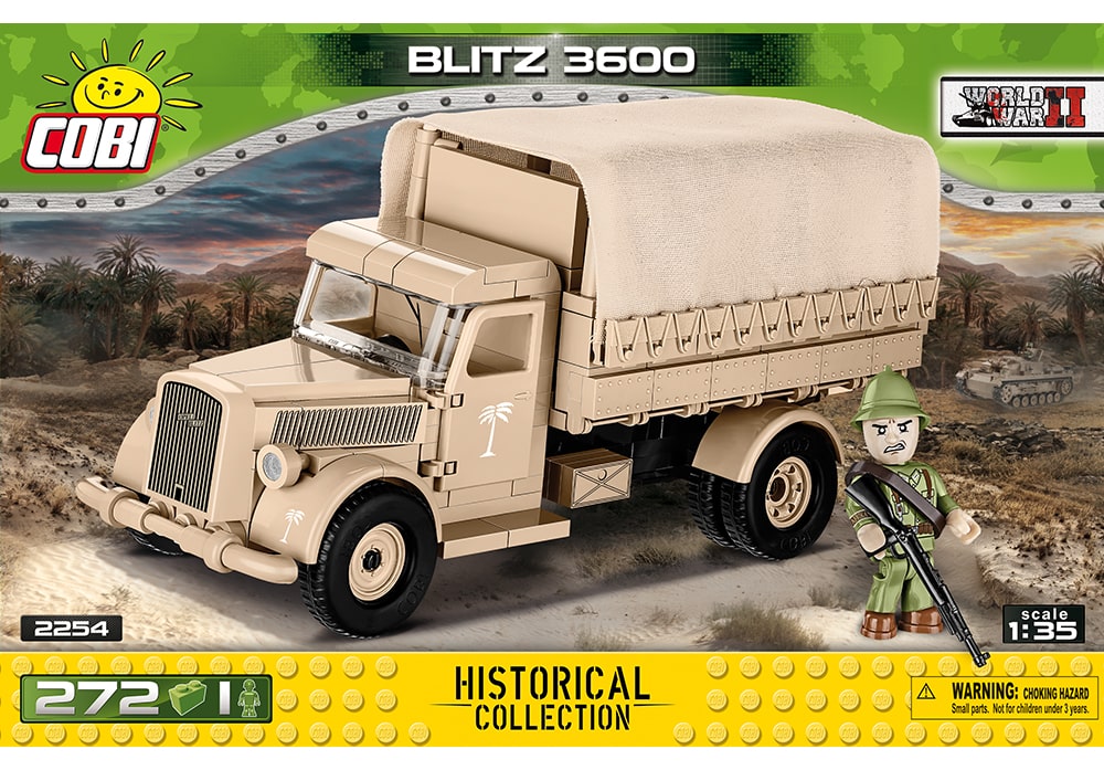 Voorkant van de Cobi 2254 bouwset World War 2 Historical Collection Afrika Korps Opel Blitz 3600 DAK vrachtwagen