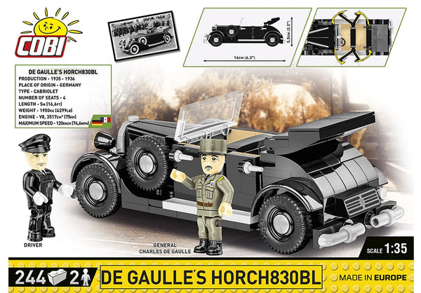 Achterkant van de doos van de cobi bouwset 2261 De Gaulle's Horch830BL dienstwagen Historical Collection World War 2 