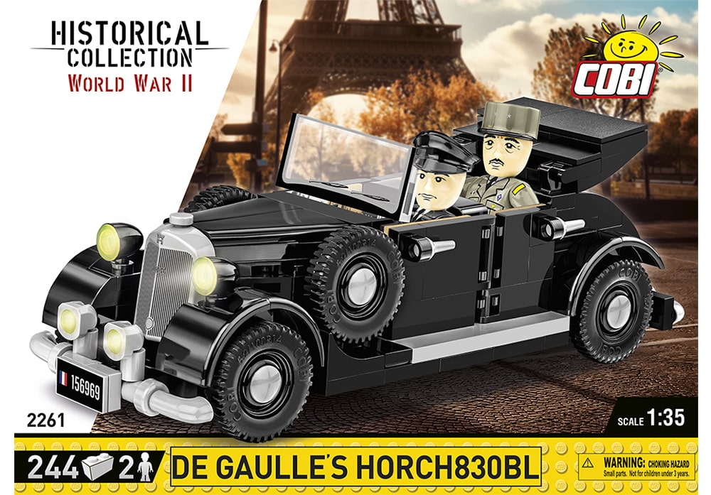 Voorkant van de doos van de cobi bouwset 2261 De Gaulle's Horch830BL dienstwagen Historical Collection World War 2 