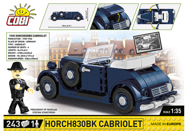 Achterkant van de cobi 2262 bouwset Horch830BK Cabriolet Duitse dienstwagen uit Tweede Wereldoorlog collectie