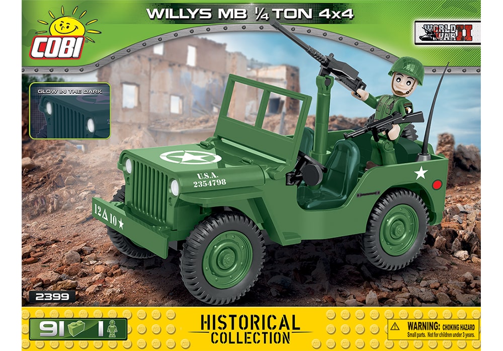 Voorkant van de Cobi 2399 bouwset World War II Historical Collection Willys MB 1/4 Ton 4x4 Amerikaanse Leger Jeep