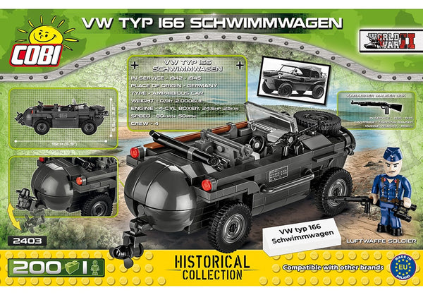 Achterkant van de Cobi 2403 bouwset World War II Historical Collection Typ 166 Schwimmwagen militair voertuig