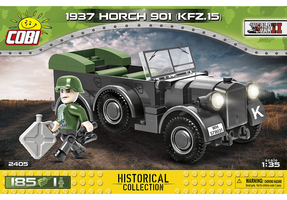 Voorkant van de Cobi 2405 bouwset World War II Historical Collection 1937 Horch 901 (KFZ.15) dienstwagen