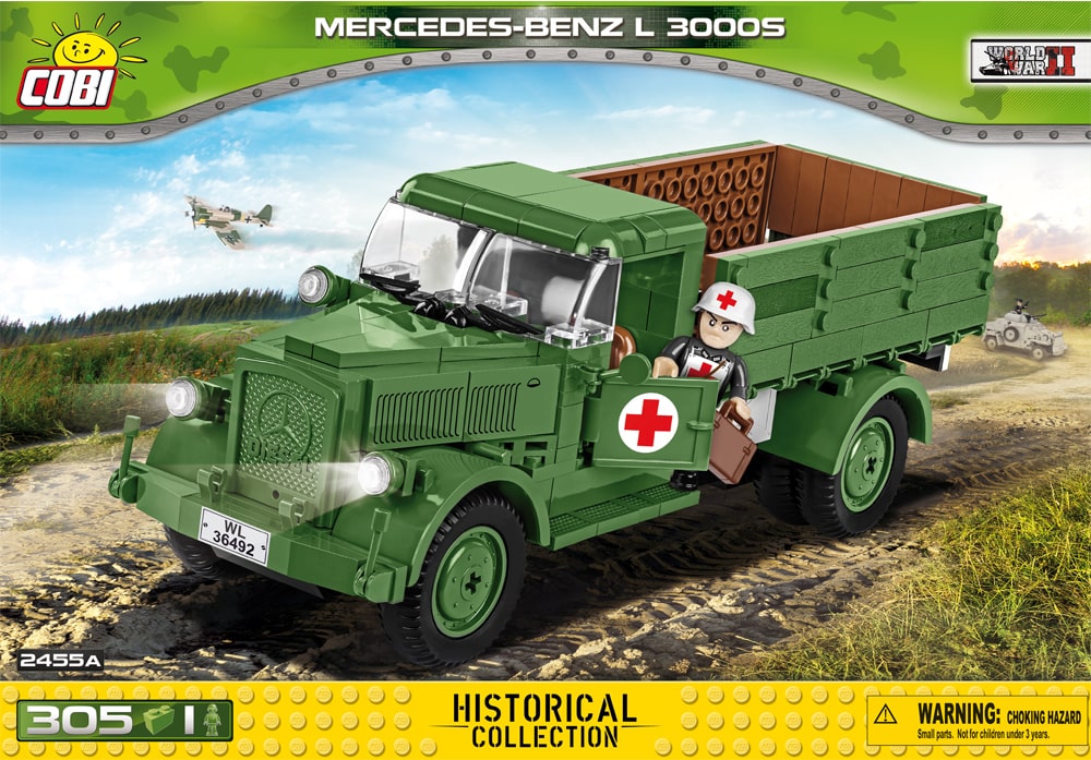 Voorkant van de Cobi 2455A bouwset World War II Historical Collection Mercedes-Benz L 3000S Duitse vrachtwagen