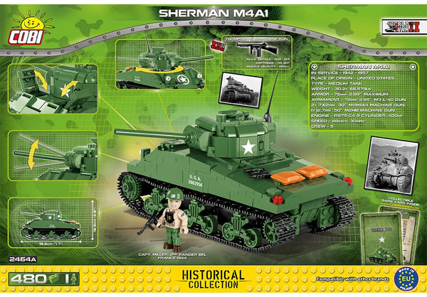 Achterkant van de Cobi 2464A bouwset Sherman M4A1 Amerikaanse tank