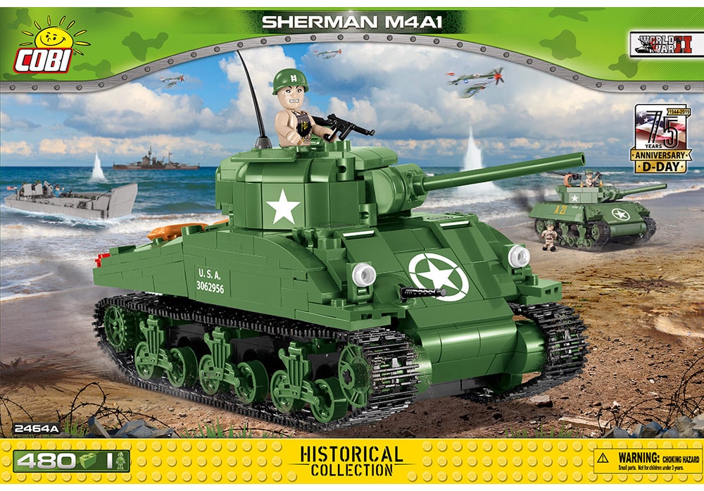 Voorkant van de Cobi 2464A bouwset Sherman M4A1 Amerikaanse tank
