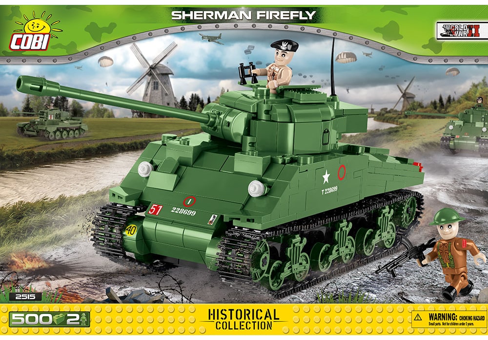 Voorkant van de Cobi 2515 bouwset World War II Historical Collection Britse Sherman Firefly tank