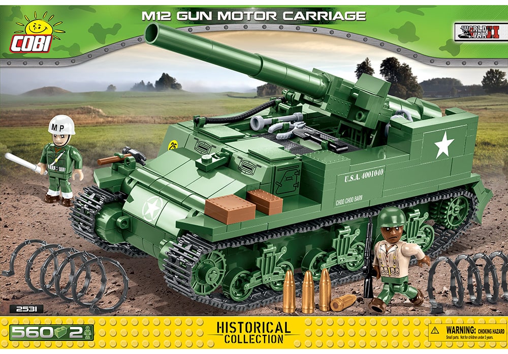 Voorkant van de Cobi 2531 bouwset World War II Historical Collection M12 Gun Motor Carriage artillerie