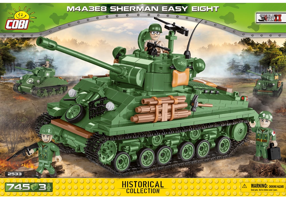 Voorkant van de Cobi 2533 bouwset World War II Historical Collection M4A3E8 Sherman Easy Eight tank