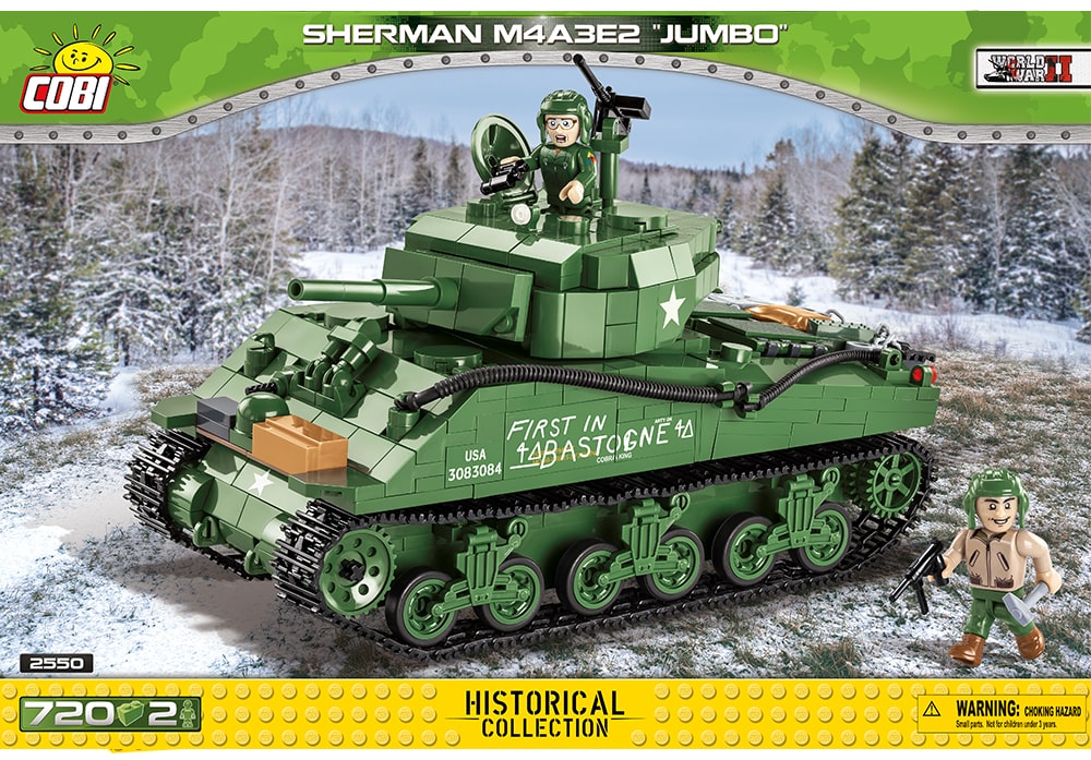 Voorkant van de Cobi 2550 bouwset World War II Historical Collection Sherman M4A3E2 Jumbo tank