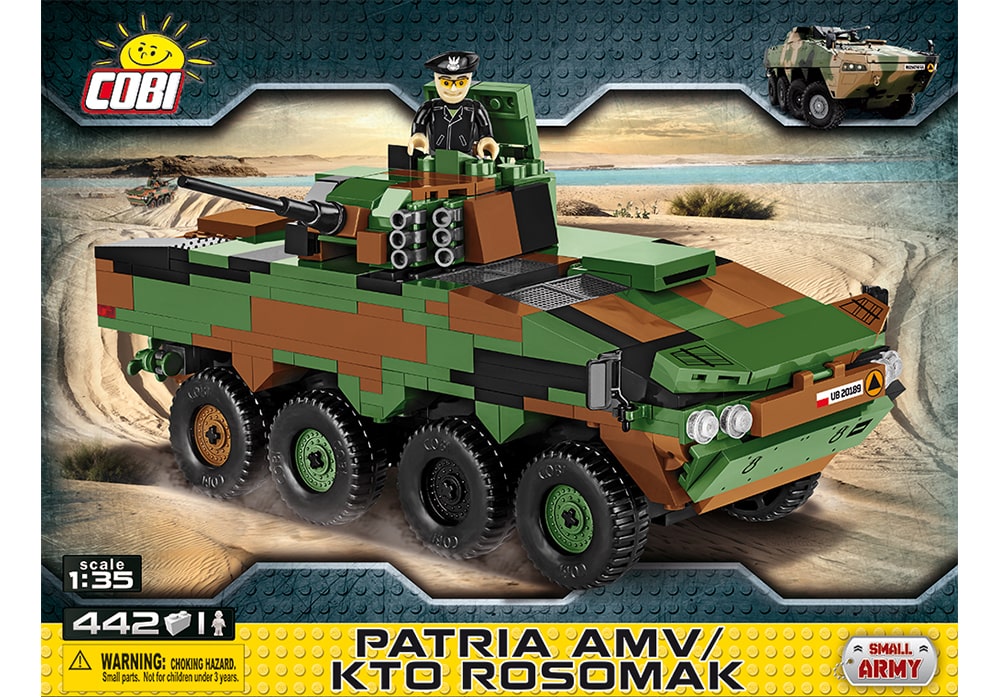 Voorkant van de Cobi 2616 bouwset Small Army Patria AMV/KTO Rosomak pantserwielvoertuig