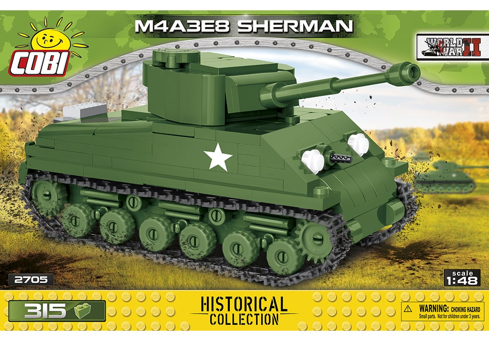 Voorkant van de Cobi 2705 bouwset World War II Historical Collection M4A4E8 Sherman tank
