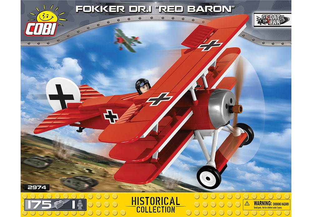 Voorkant van de Cobi 2974 bouwset Great War Historical Collection Fokker DR.I Red Baron