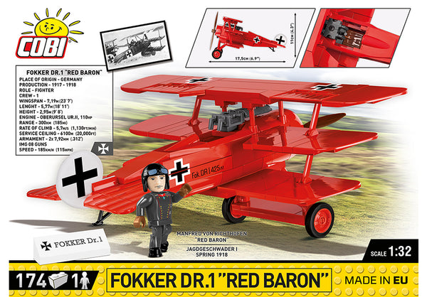 Achterkant van de Cobi 2986 bouwset Fokker DR.1 Red Baron vliegtuig Great War Historical collection legerspeelgoed