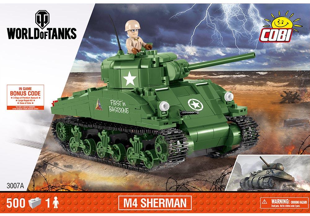 Voorkant van de Cobi 3007A bouwset world of tanks M4 Sherman tank