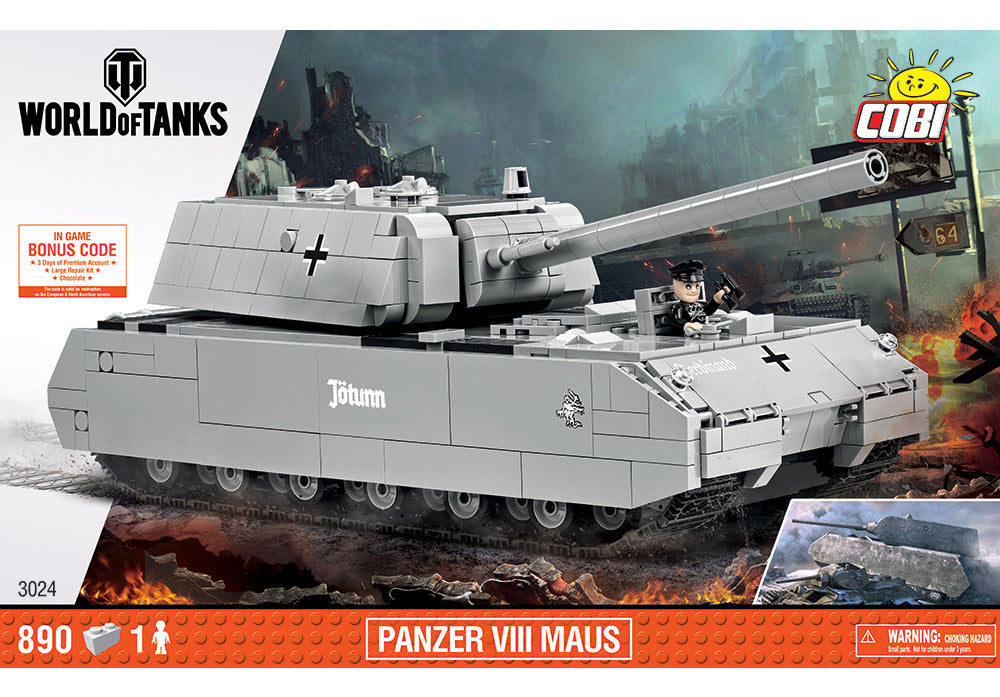 Voorkant van de Cobi 3024 bouwset Panzer VIII Maus tank van world of tanks collectie 