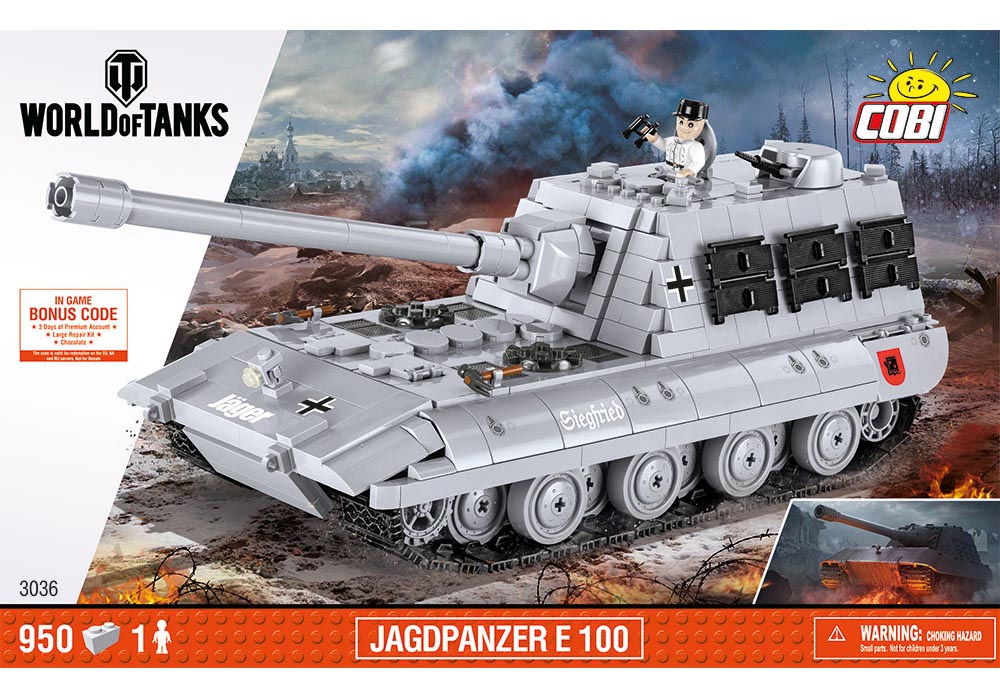 Voorkant van de Cobi 3036 bouwset world of tanks Jagdpanzer E 100 tank