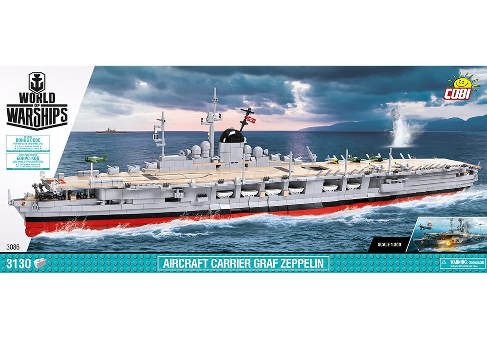 Voorkant van de Cobi 3086 bouwset world of warships aircraft carrier graf zeppelin vliegdekschip