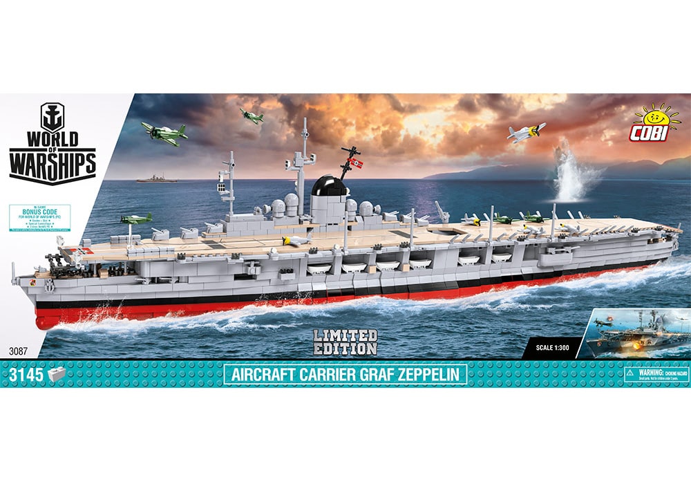 Voorkant van de Cobi 3087 bouwset world of warships aircraft carrier graf zeppelin limited edition vliegdekschip