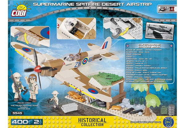 Achterkant van de Cobi 5545 bouwset Supermarine Spitfire desert airstrip vliegtuig