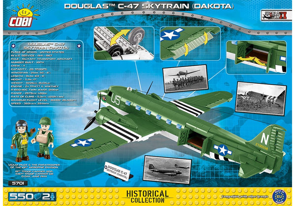 Achterkant van de Cobi 5701 bouwset historical collection world war 2 C-47 skytrain dakota transportvliegtuig
