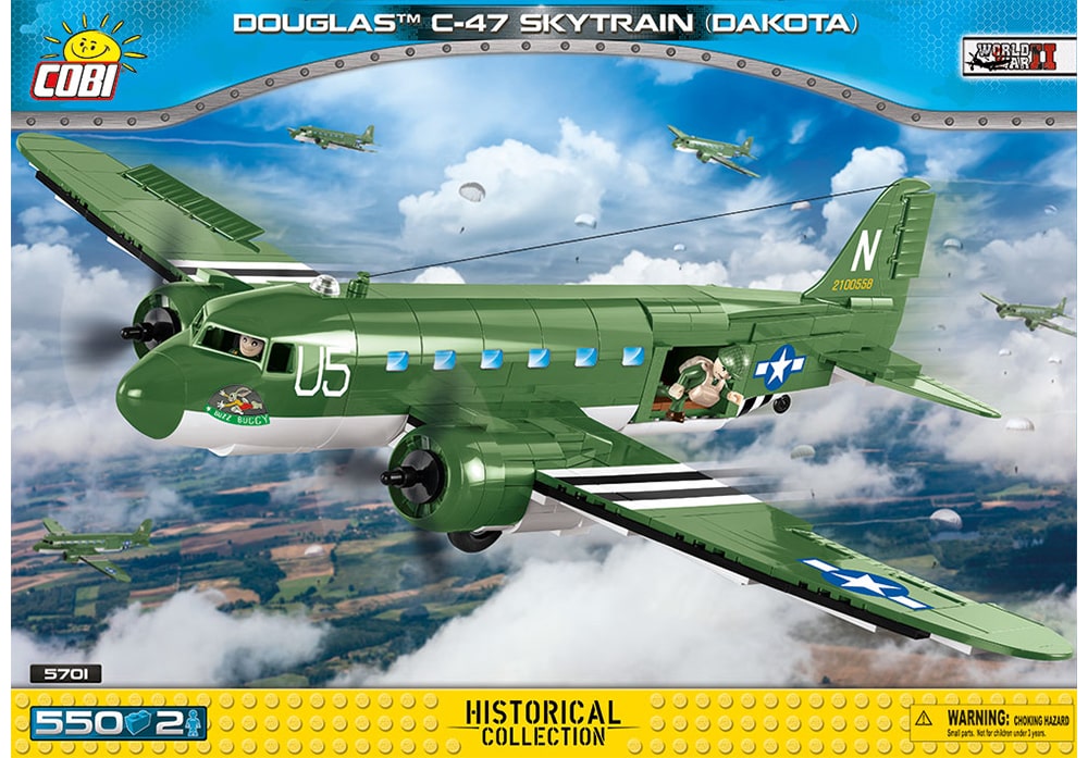 Voorkant van de Cobi 5701 bouwset historical collection world war 2 C-47 skytrain dakota transportvliegtuig