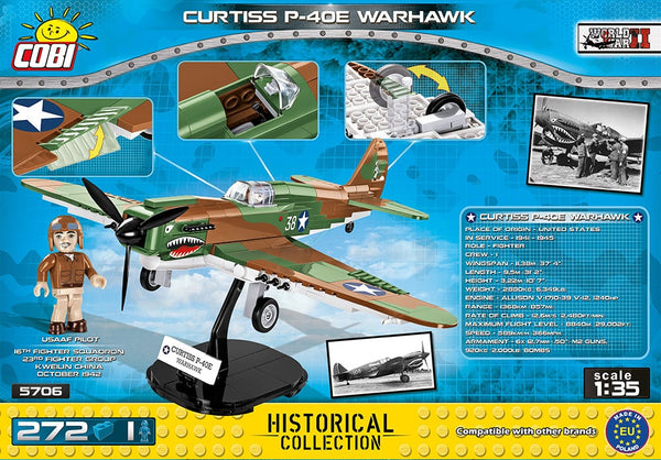 Achterkant van de Cobi 5706 bouwset World War II Historical Collection Curtiss P-40E Warhawk jachtvliegtuig