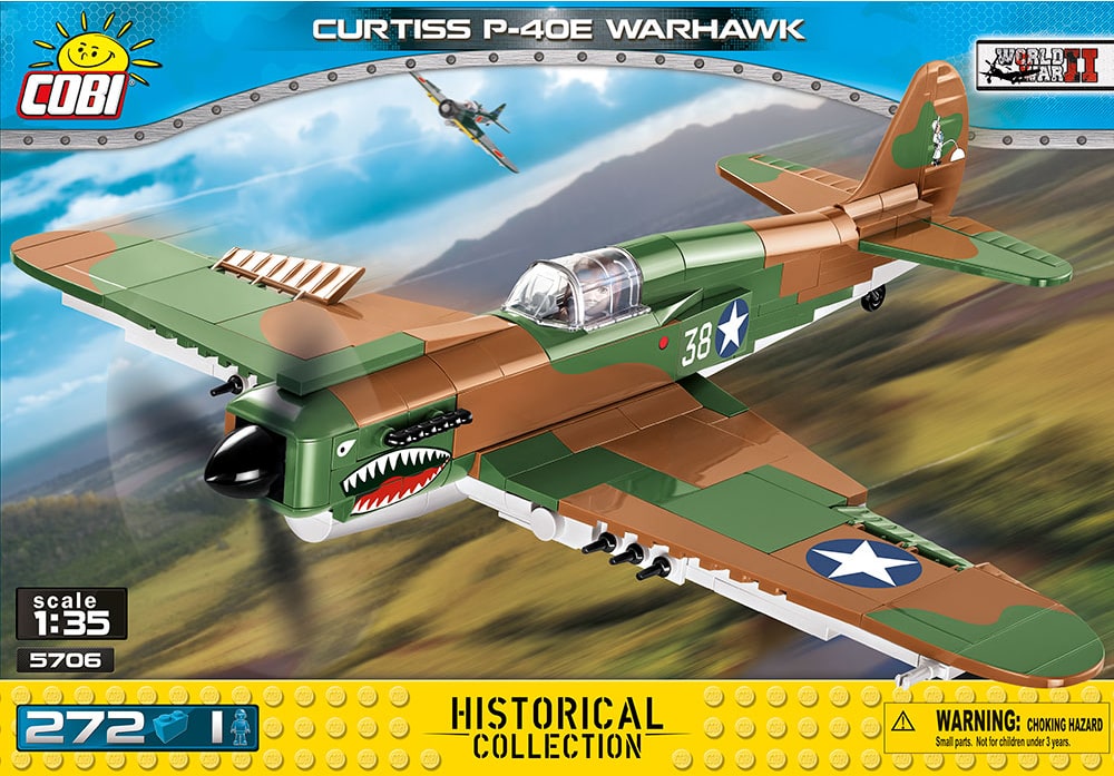 Voorkant van de Cobi 5706 bouwset World War II Historical Collection Curtiss P-40E Warhawk jachtvliegtuig