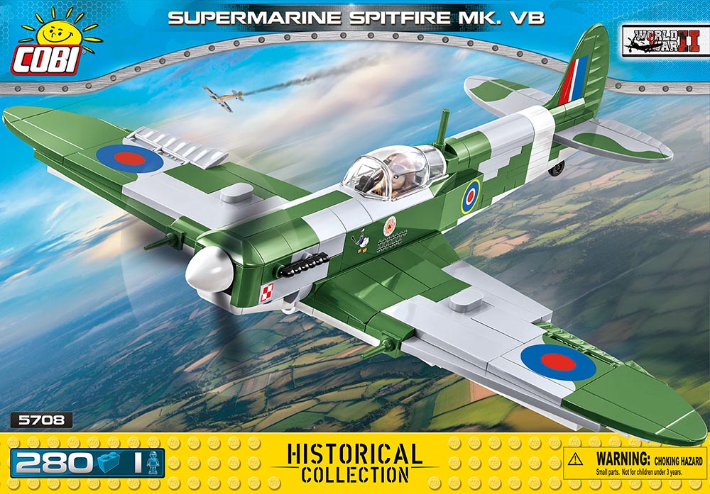 Voorkant van de Cobi 5708 bouwset World War II Historical Collection Supermarine Spitfire MK. VB vliegtuig