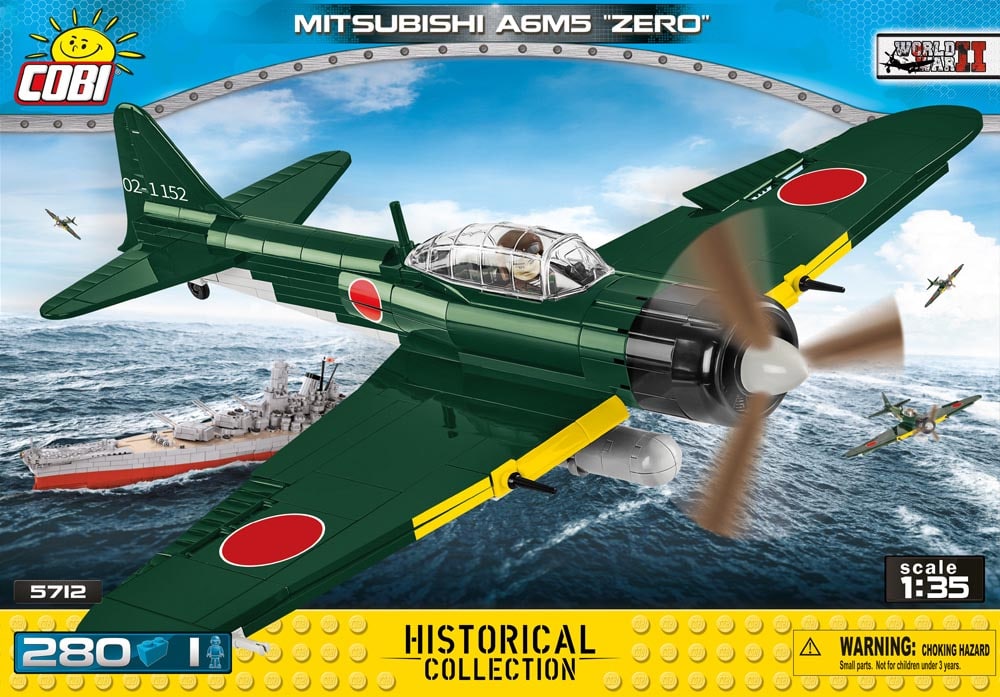 Voorkant van de Cobi 5712 bouwset World War II Historical Collection Mitsubishi A6M5 Zero jachtvliegtuig
