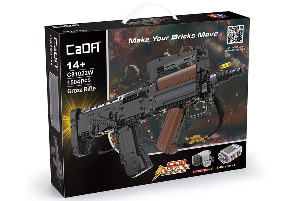 Voorkant van de doos van de bouwset CaDA C81022W Groza Rifle block gun series technic