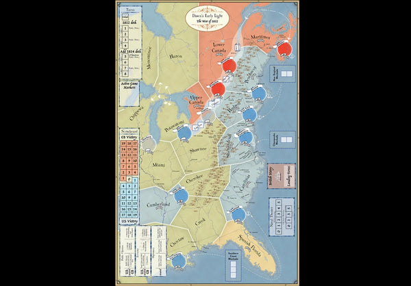 Overzicht speelbord van het bordspel Dawn's Early Light The War of 1812 wargame van Compass Games 2020